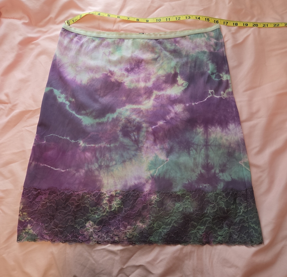 Hand Dyed Lacy Purple Slip Skirt Thunder Storm Boho Tie Dye